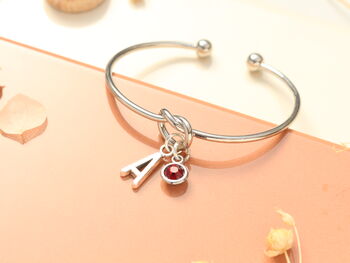 Personalised Initial Silver Bracelet Friendship Knot Cuff Bracelet, 2 of 10