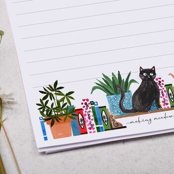 A5 Personalised Letter Writing Paper Cat And Bookshelf, 2 of 4