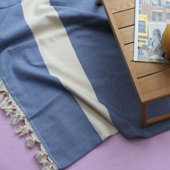 Herringbone Pattern Soft Natural Cotton Throw Blanket, 3 of 8