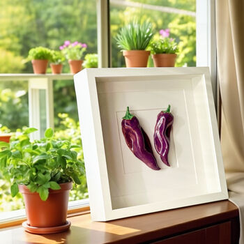 Hand Sculpted Ceramic Kitchen Wall Art: Purple Peppers, 3 of 7