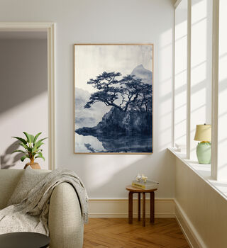 Japanese Light Blue Japandi Tree Landscape Art Print, 2 of 2