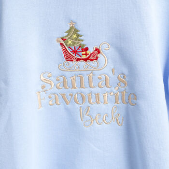 Christmas 'Santa's Favourite' Embroidered Personalised Sweatshirt Jumper With Sleigh Motif, 5 of 6