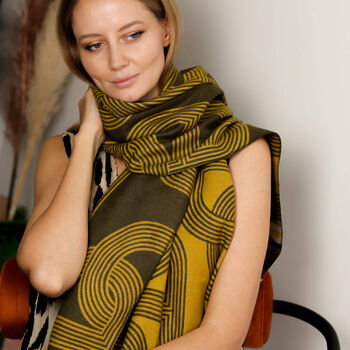 Geometric Woven Scarf – Mustard, Olive And Beige, 4 of 9