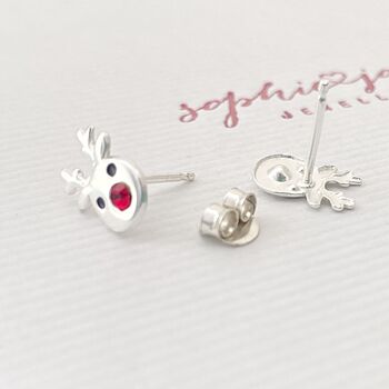 Personalised Sterling Silver Rudolph Reindeer Christmas Earrings, 2 of 3