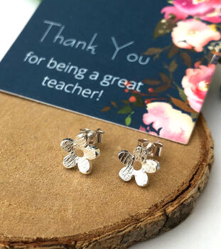 Thank You Bridesmaid Sterling Silver Textured Flower Earrings, 8 of 12