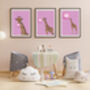 Set Of Three Giraffe Bubblegum Pink Wall Art Print, thumbnail 3 of 4