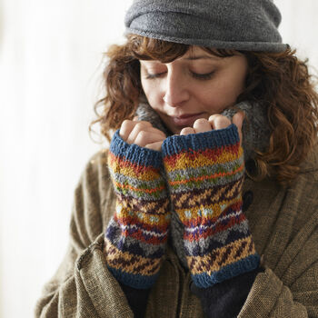 Fair Trade Eco Wristwarmer Fingerless Gloves Waste Wool, 2 of 12