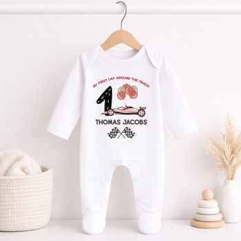 Personalised My First Lap Around The Track Birthday Baby Outfit, 2 of 7