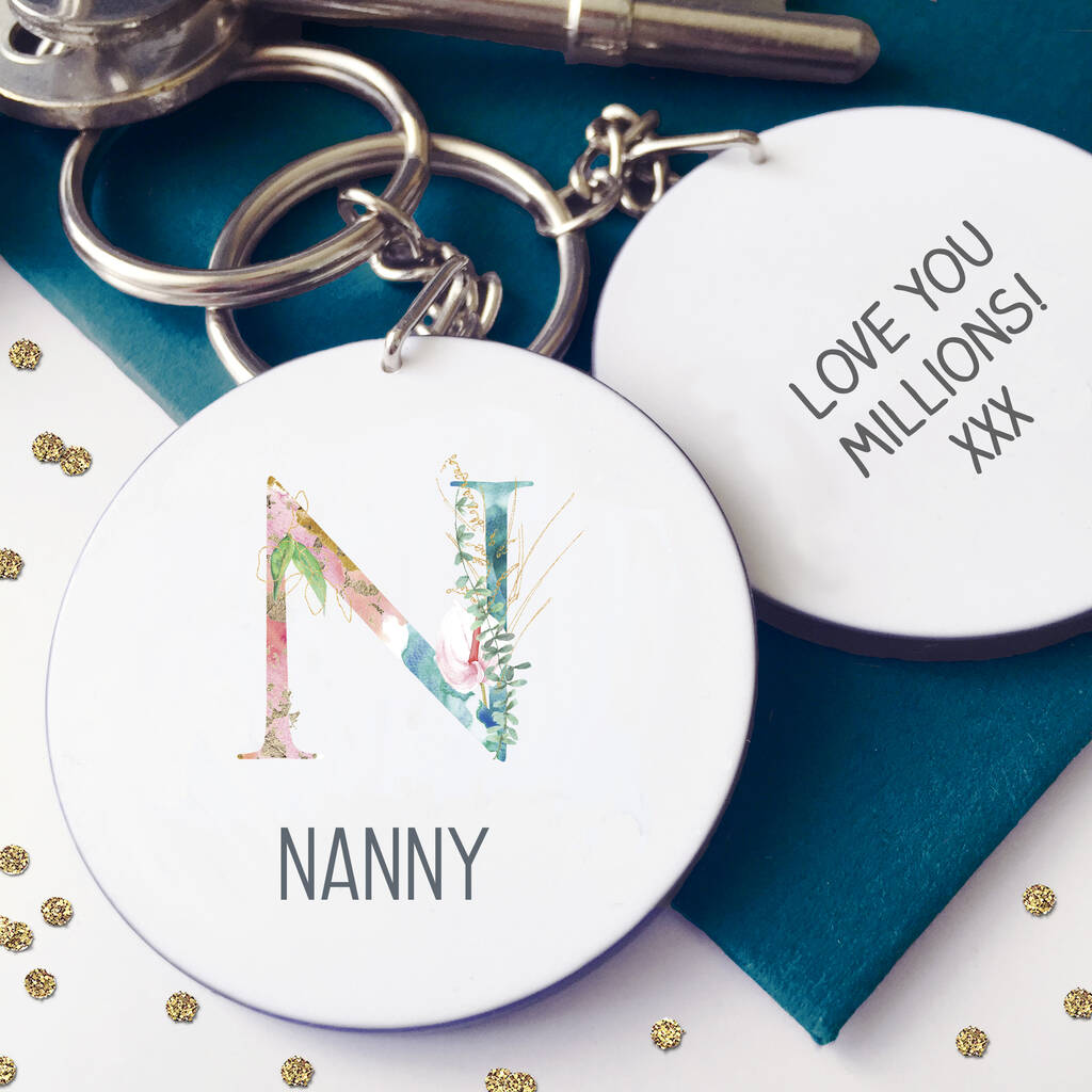 Image of Personalised Floral Monogram Nanny / Grandma Keyring