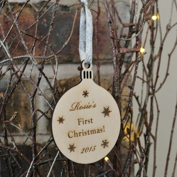 Personalised Wooden Baby's First Christmas Bauble, 3 of 4