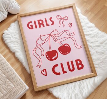 Girls Club Wall Art Print Pink Bows Cherries, 2 of 10