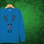 Rudolph The Reindeer Personalised Kids Sweatshirt Christmas Jumper, thumbnail 3 of 12