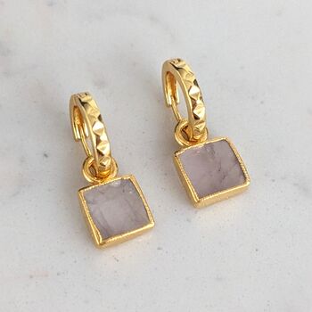 The Square Rose Quartz Gold Plated Gemstone Earrings, 4 of 6