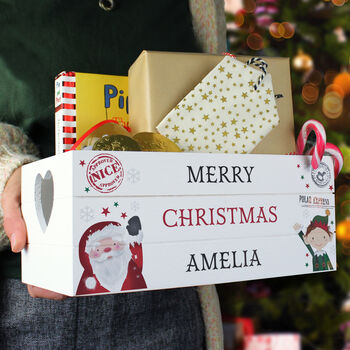 Personalised Christmas White Wooden Storage Crate, 2 of 5