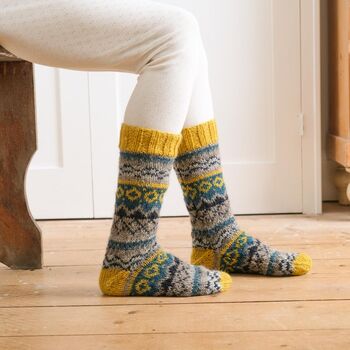 Fair Isle Handmade Wool Socks, 6 of 8