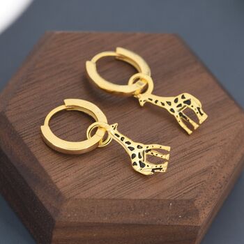 Sterling Silver Giraffe Huggie Hoop Earrings, 7 of 12