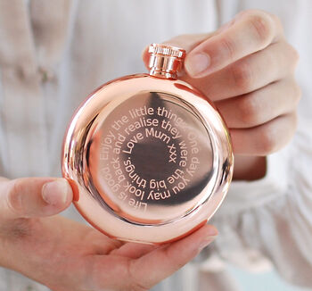 Personalised Rose Gold Plated Round Hip Flask, 2 of 9