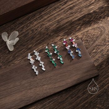 Rainbow Cz Cluster Stud Drop Earrings Sterling Silver, 6 of 11