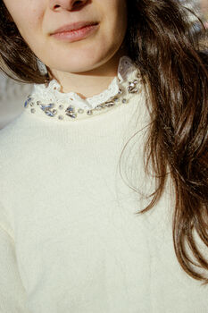 Cream Ruffle Neck Gem Detail Jumper, 2 of 7