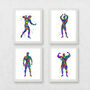 Set Of Four Bodybuilder Color Splash Print, thumbnail 1 of 6