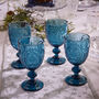 Set Of Four Embossed Blue Wine Glasses, thumbnail 1 of 9