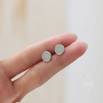 Cz Round Disk Stud Earrings In Sterling Silver, 2 of 10
