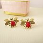 Gold Plated Honey Bee Earrings With Coloured Stone, thumbnail 2 of 10