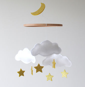 Cloud Star And Moon Baby Mobile White And Pink, 4 of 10