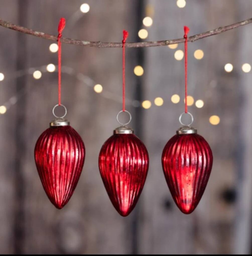 Classic Red Glass Baubles In Teardrop Shape By Mytri Designs