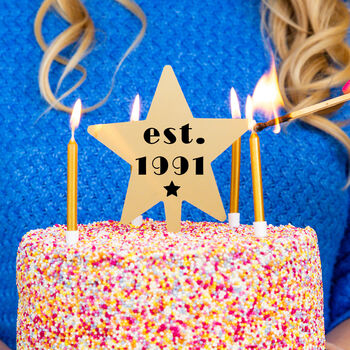 Personalised Est Birth Year Gold Star Cake Topper, 2 of 7
