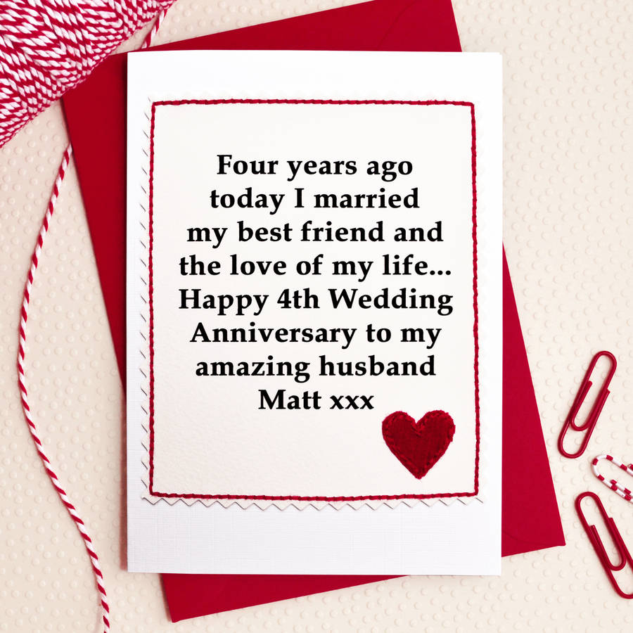 personalised 4th wedding anniversary card by jenny arnott