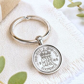 Luxury 80th Birthday Silver Sixpence Keyring, 2 of 6