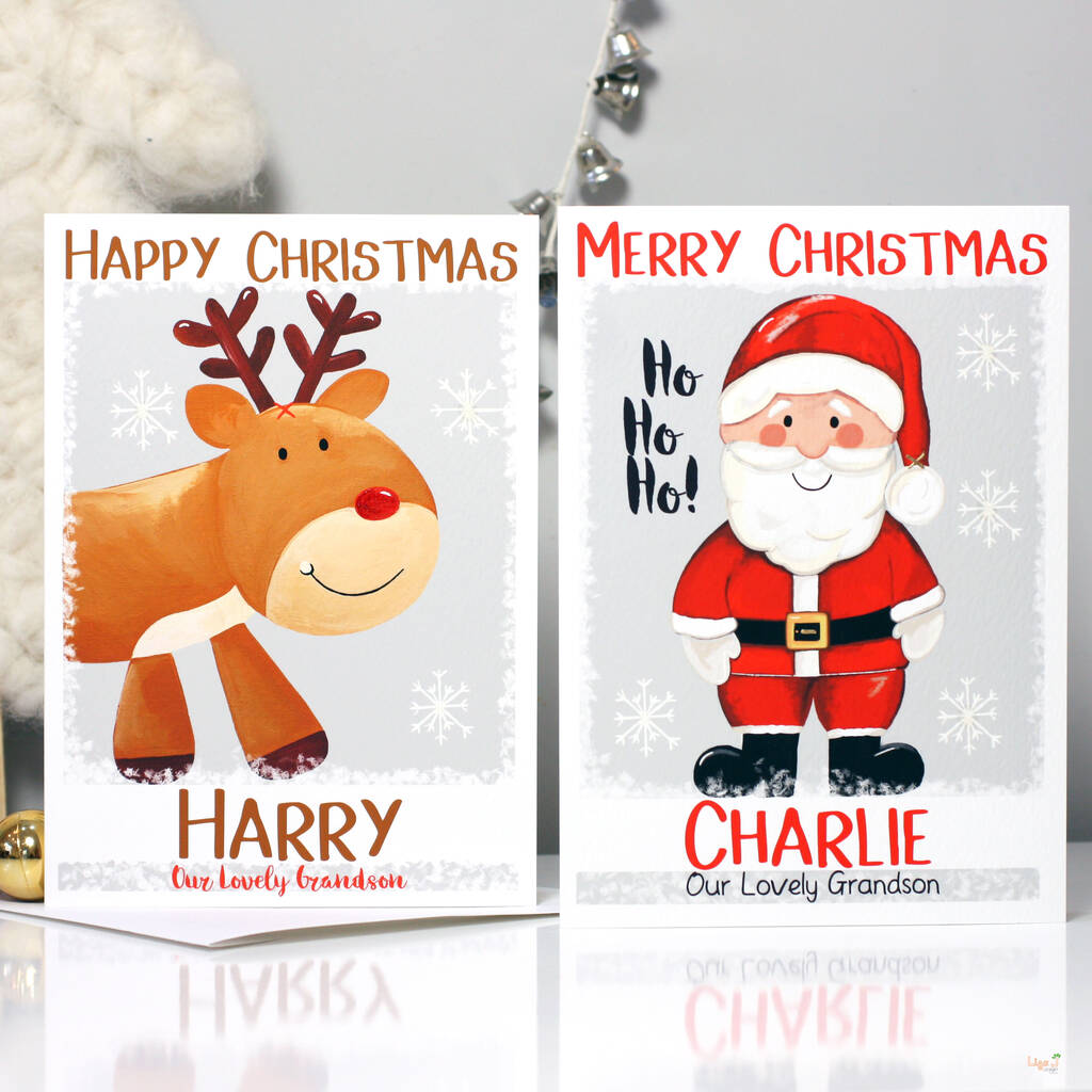 Grandchildren Christmas Card Reindeer Or Santa, 1 of 11