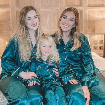 Personalised Mum And Daughter Matching Emerald Silky Pj, 7 of 9