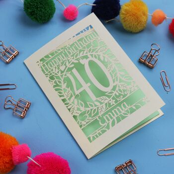 Personalised 40th Birthday Card Papercut Flower Design, 4 of 11