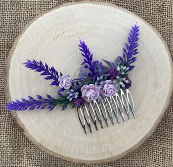 Lavender And Lilac Flower Hair Comb, 6 of 7