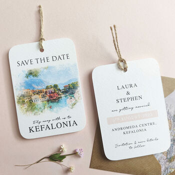 Save The Date Tag With Wedding Destination Illustration, 11 of 12