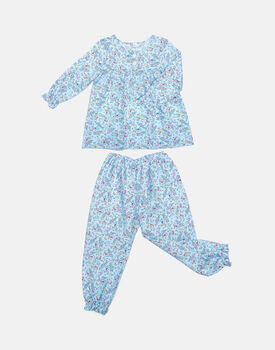 Girls Cotton Pyjama Set Blue Cosmic Moon And Star, 6 of 9