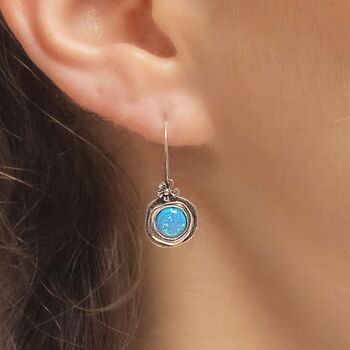 Molten Sterling Silver Blue Opal Flower Drop Earrings, 2 of 8