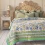 Green And Blue Floral Indian Block Printed Cotton Bed Quilt, thumbnail 1 of 9