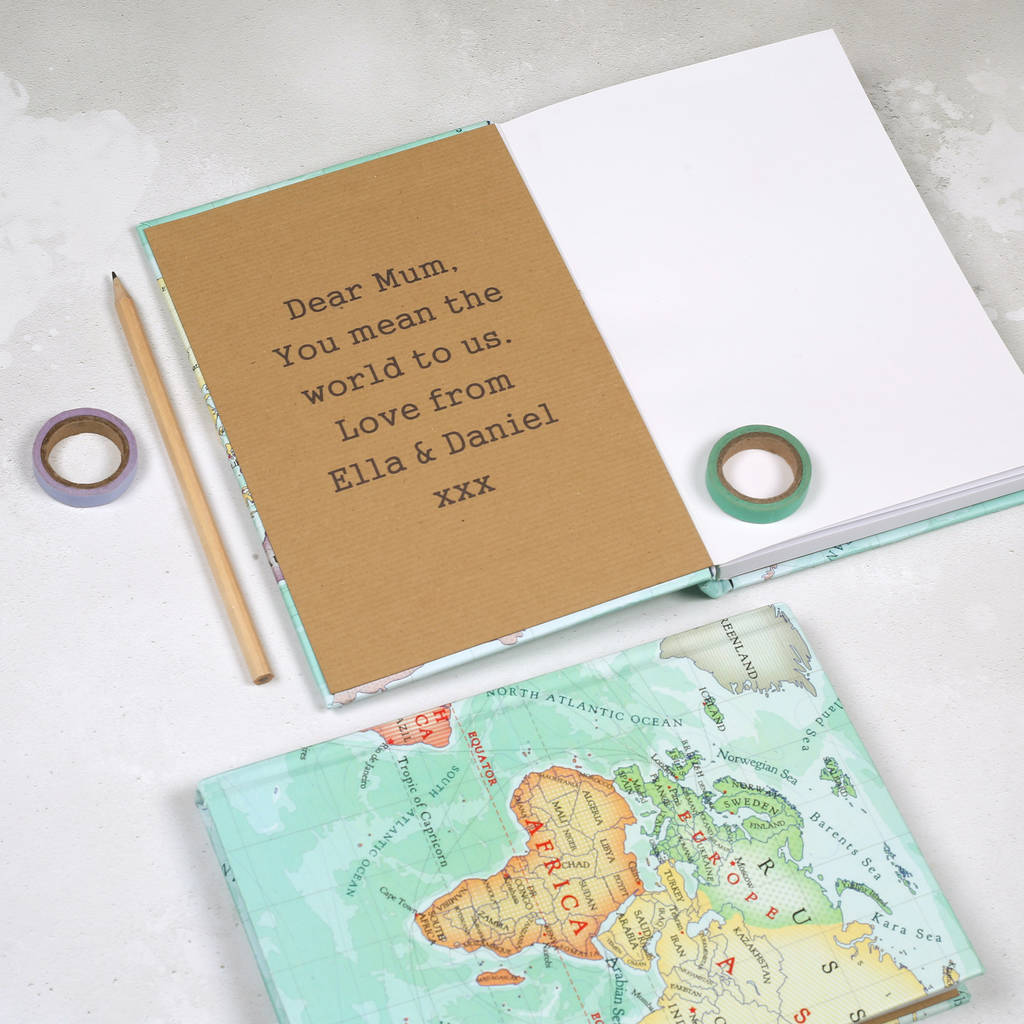 World Map Personalised Notebook By Bombus