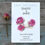 Pack 12 Cerise Rose Personalised Save The Date Wedding Stationery, thumbnail 1 of 6