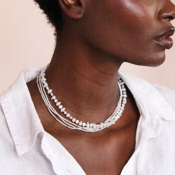 Stainless Steel Double Layer Pearl Beaded Necklace In Gold Plating, 3 of 4