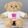 Personalised Pink Any Age Birthday Teddy Bear, thumbnail 1 of 4