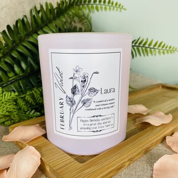 February Violet Birth Flower Personalised Candle, 4 of 11