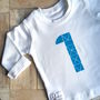 Kids Long Sleeve White Birthday Geometric T Shirt, thumbnail 1 of 4