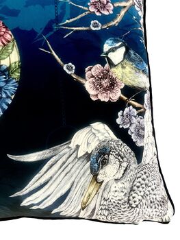 Kakuru Lanterns Japanese Lanterns With Crane Birds And Blossom Velvet Square Cushion, 10 of 10