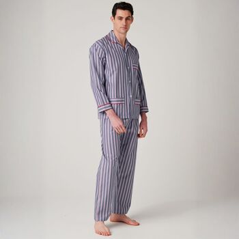 Men's 'Red Pop' Stripe Crisp Cotton Pyjama Set, 2 of 4
