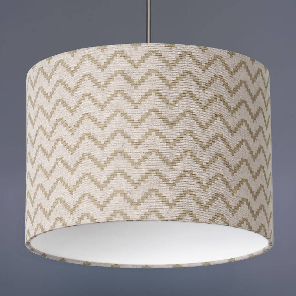 Natural And Olive Green Zig Zag Linen Lampshade By Quirk
