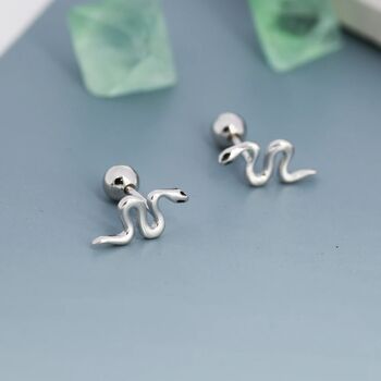 Snake Screw Back Earrings In Sterling Silver, 4 of 10